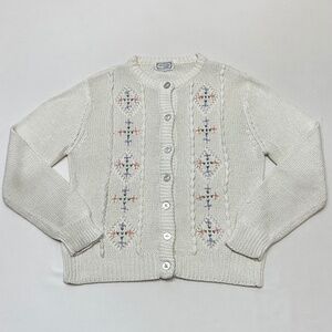 Vintage Knit Cardigan Sweater Floral Embroidery Womens Large Cottagecore